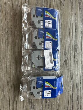 NEW 4 Laminated Label Tape Cassettes- Black on White, 18mm - TZc-241